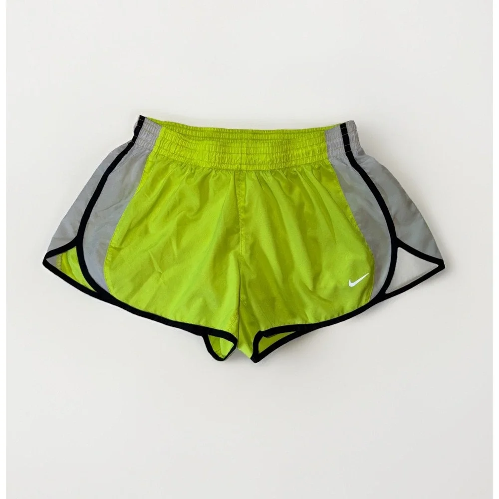 Women's Nike Dri-Fit Athletic Lined Running Shorts Size M Neon Yellow Pocket